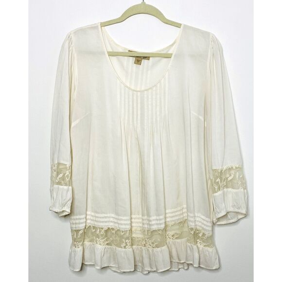 Nine West Boho Lace Blouse Lightweight Flowy Long Elastic Sleeve Top Sz L - Picture 1 of 9